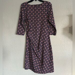 J. McLaughlin  Blue & Orange Floral Ruched Crewneck Side Dress Medium